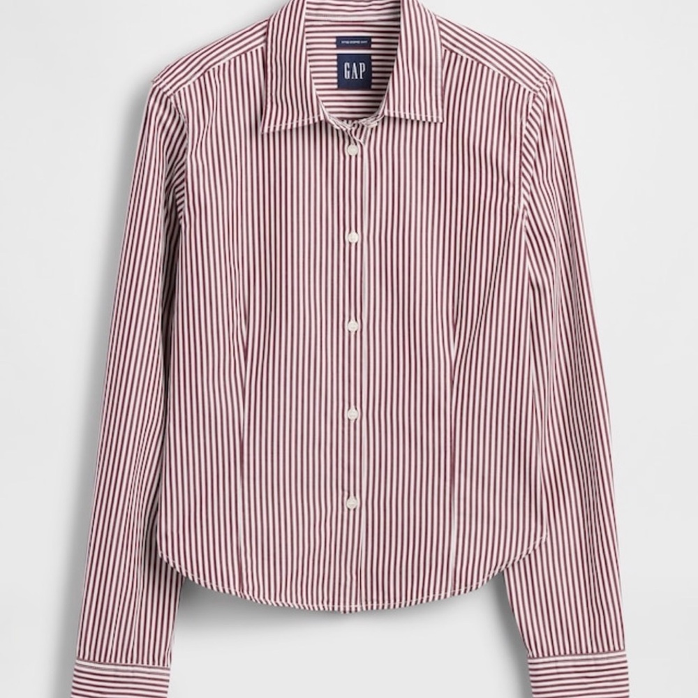 GAP Organic Cotton Fitted Crop Striped Button-Down Shirt